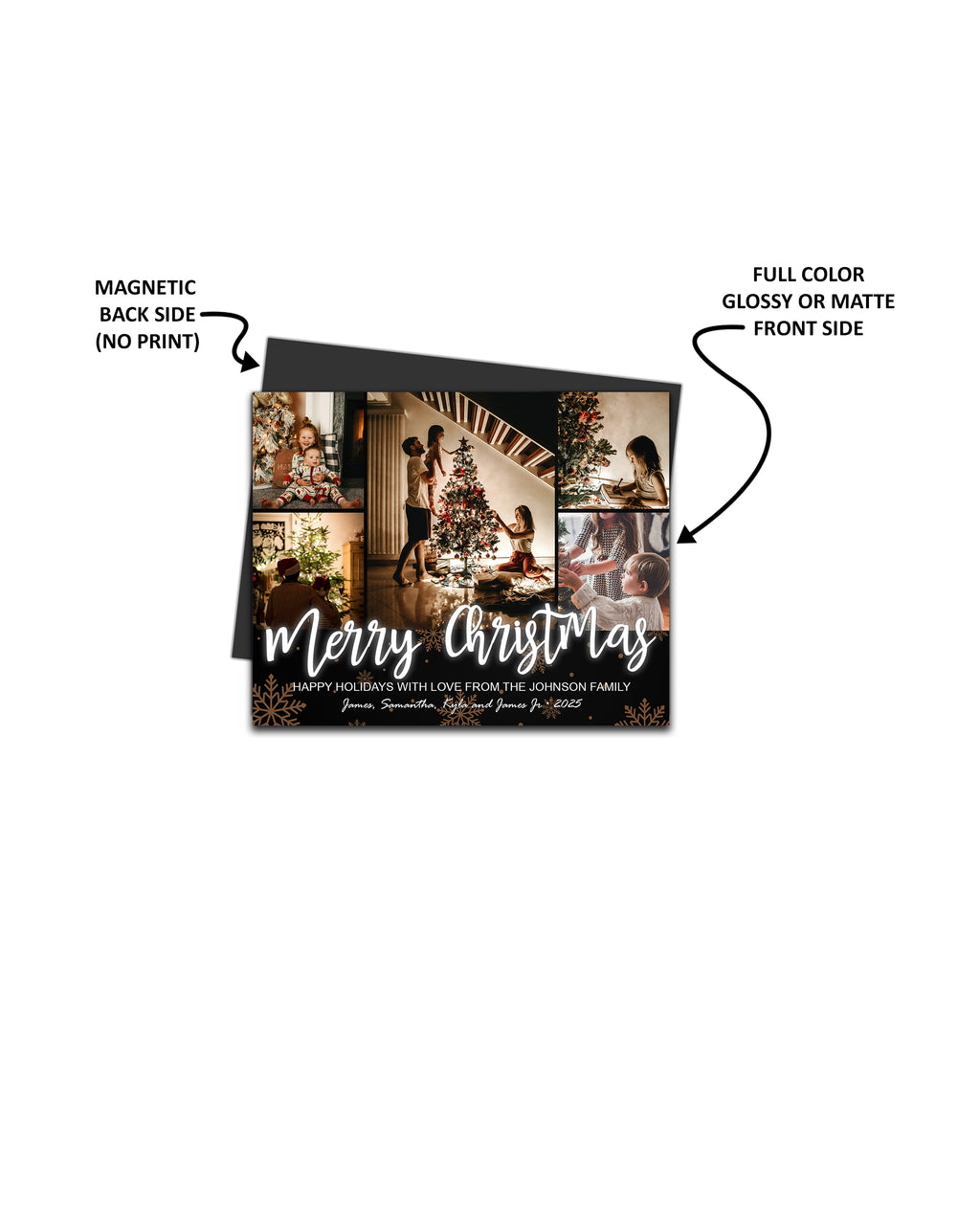 Magnetic Holiday Photo Cards 4 x 5 inch - Black with White Font - Cooper & Charlie