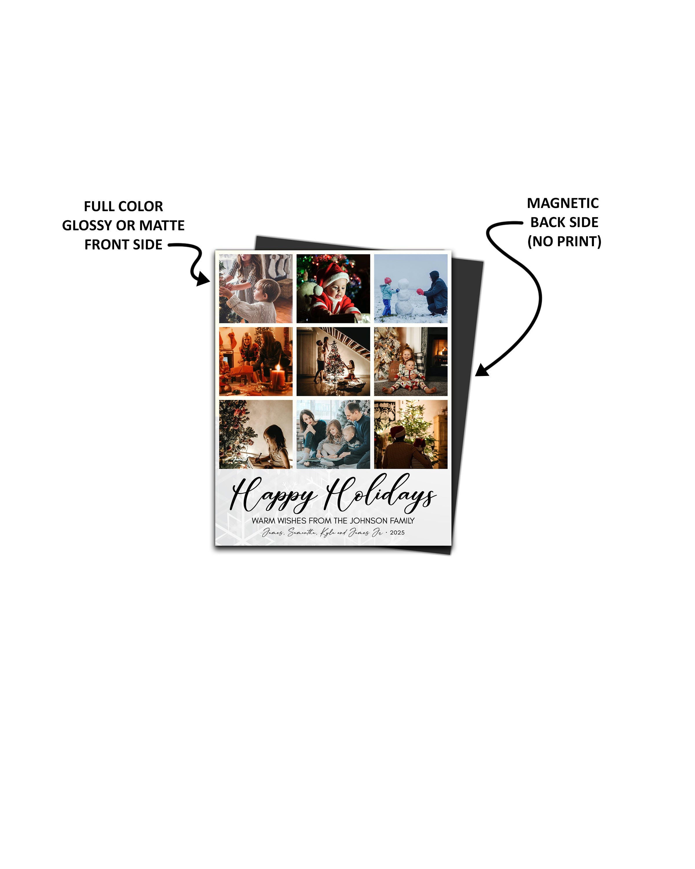 Magnetic Holiday Photo Cards 4 x 5 inch - White with Black Font - Cooper & Charlie