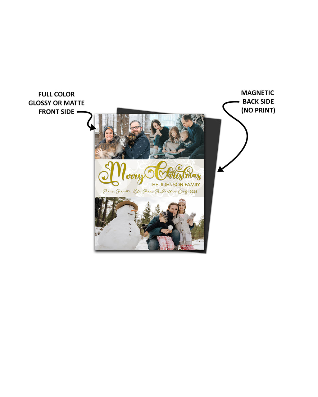 Magnetic Holiday Photo Cards 4 x 5 inch - White with Gold Font - Cooper & Charlie