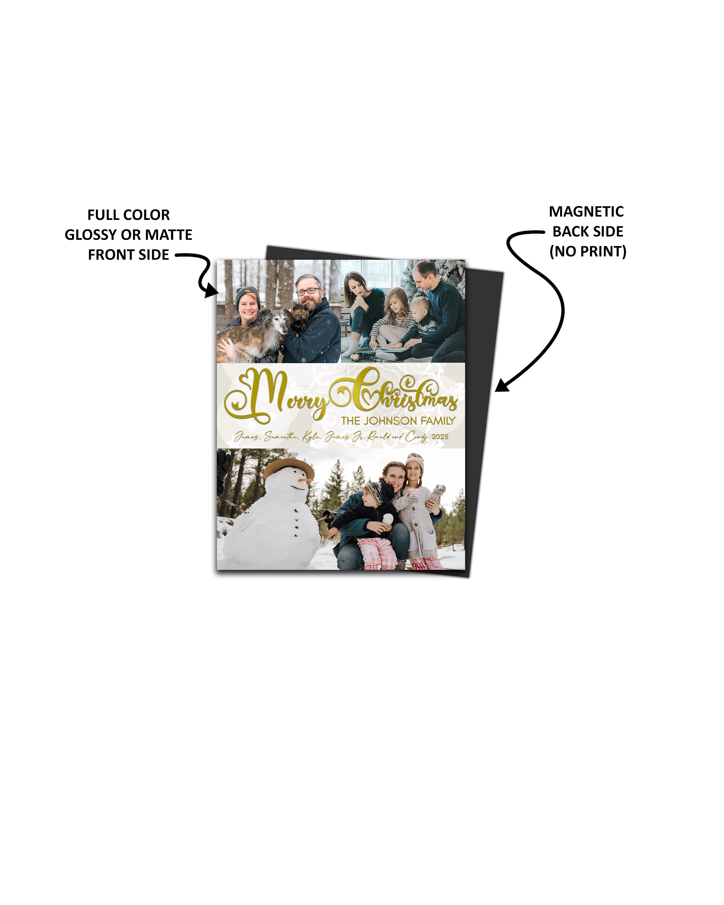 Magnetic Holiday Photo Cards 4 x 5 inch - White with Gold Font - Cooper & Charlie