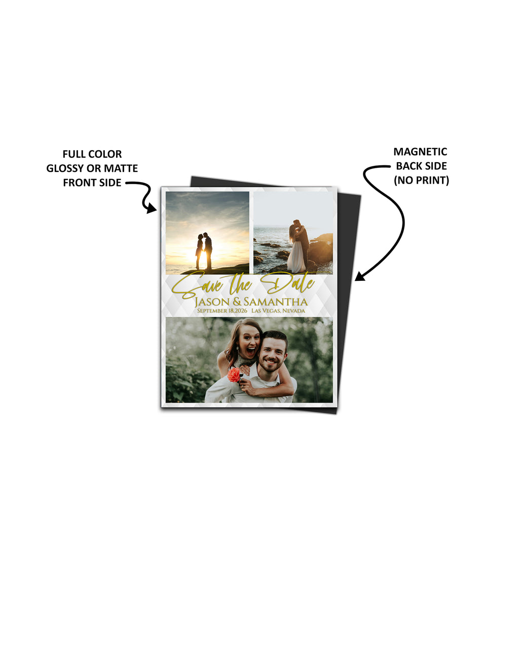 Save the Date Photo Magnets 4 X 5 inch - White with Gold Font - Cooper & Charlie