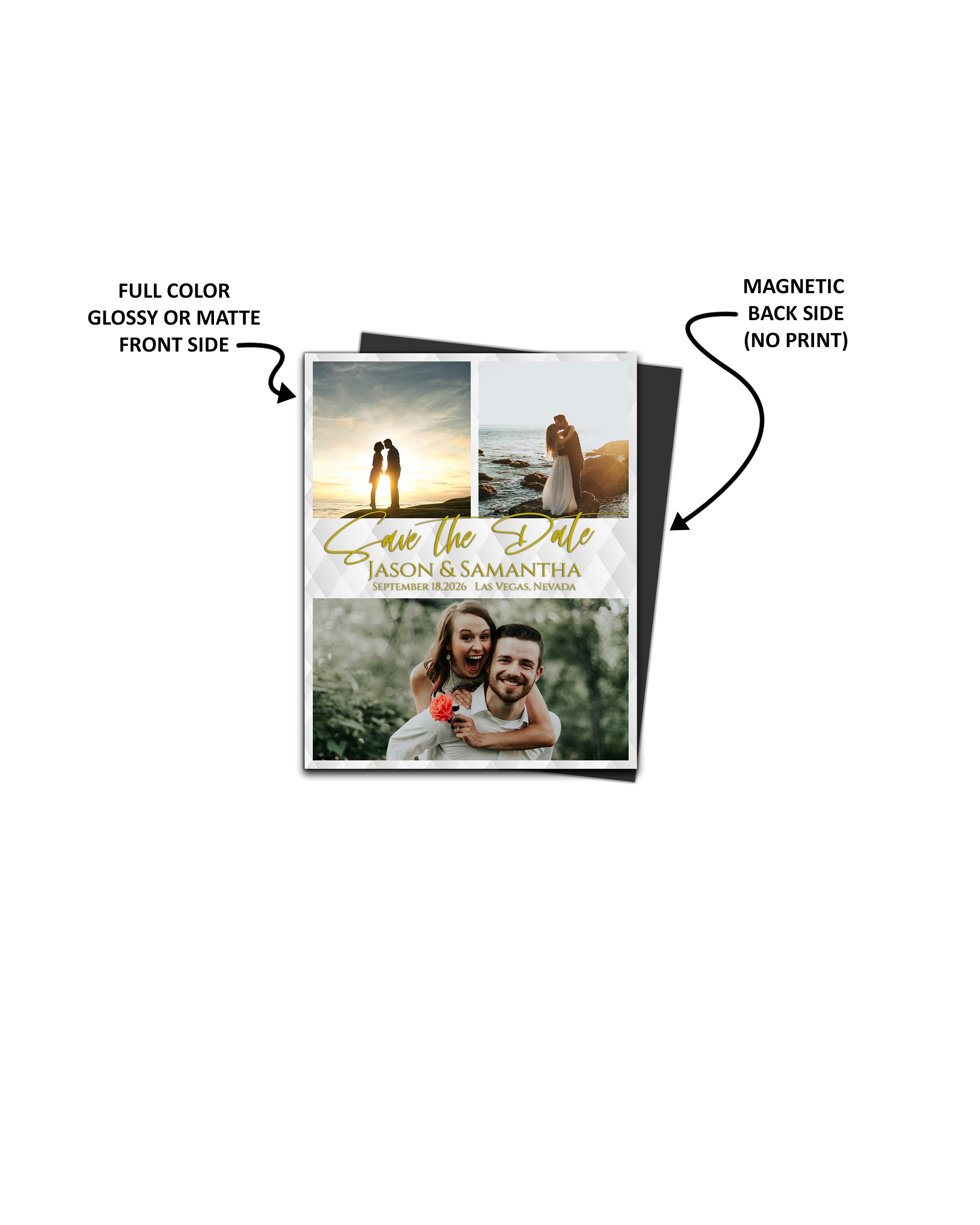 Save the Date Photo Magnets 4 X 5 inch - White with Gold Font - Cooper & Charlie