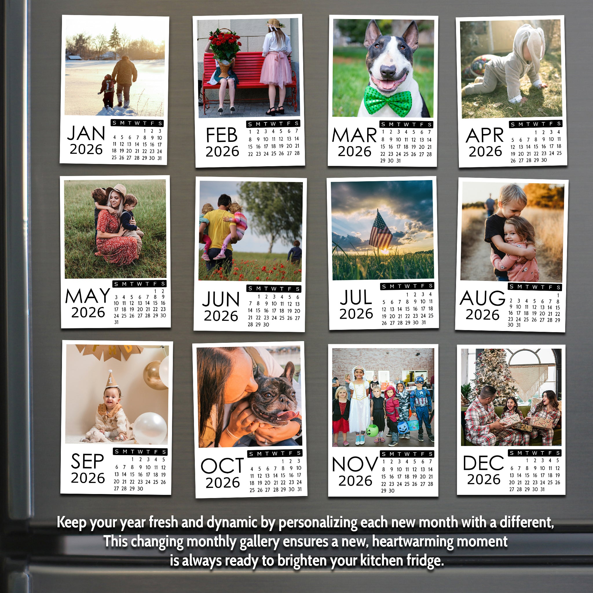 2026 Personalized Photo Magnet Calendars for Home & Office - Set of 12 - Cooper & Charlie