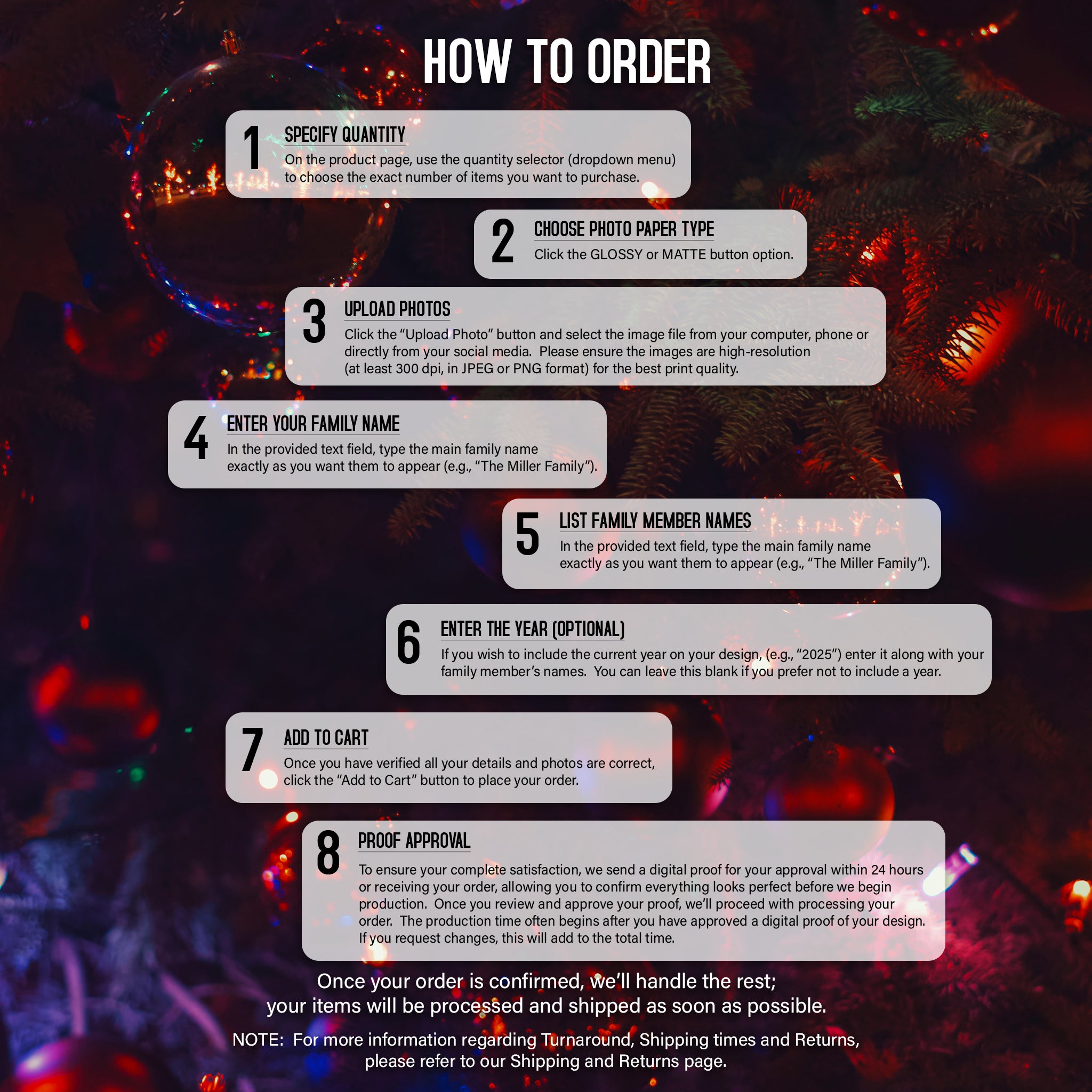 Magnetic Holiday Photo Cards 4 x 5 inch - White with Gold Font - Cooper & Charlie