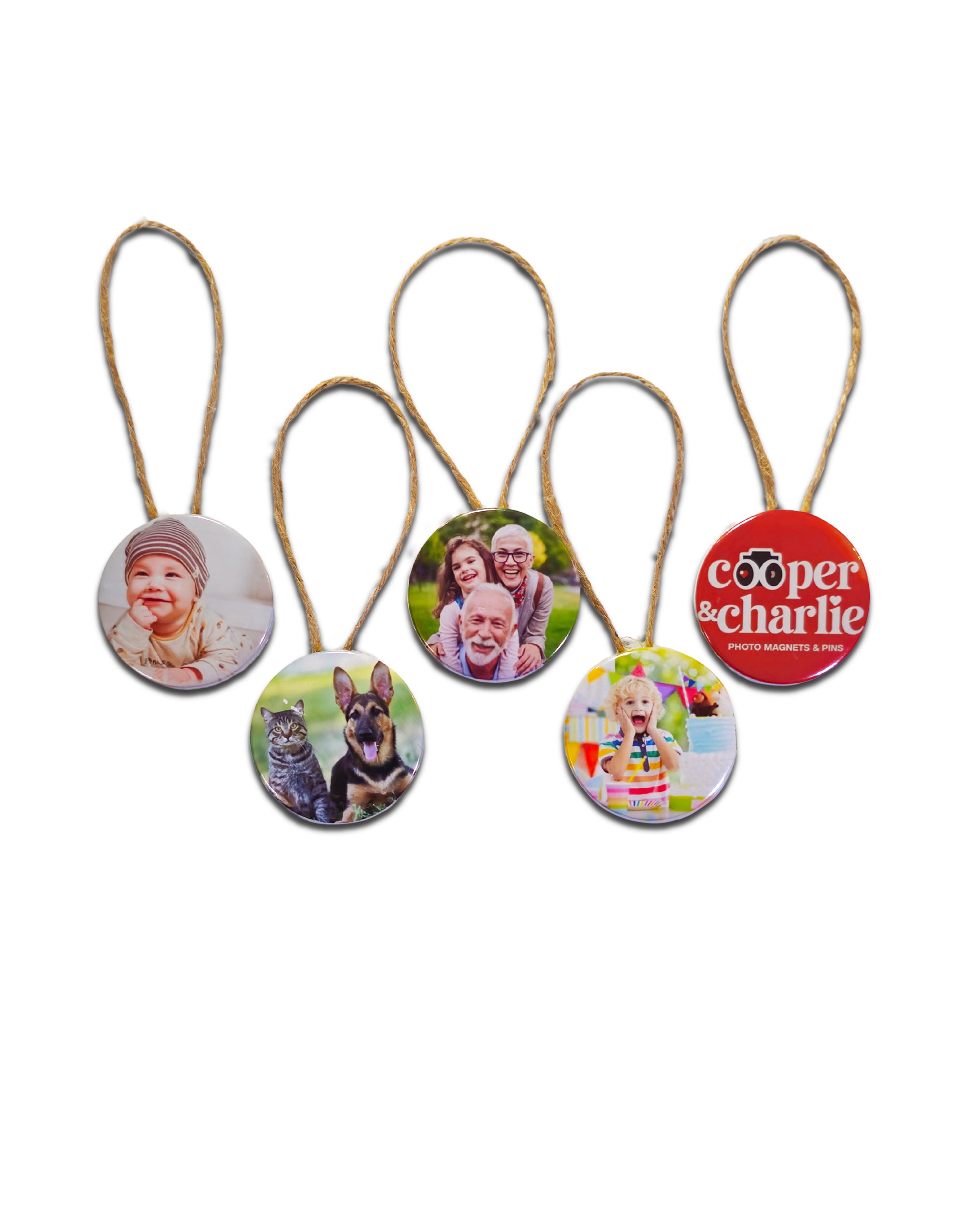 Round 1.75 inch Christmas Photo Ornaments - Cooper & Charlie