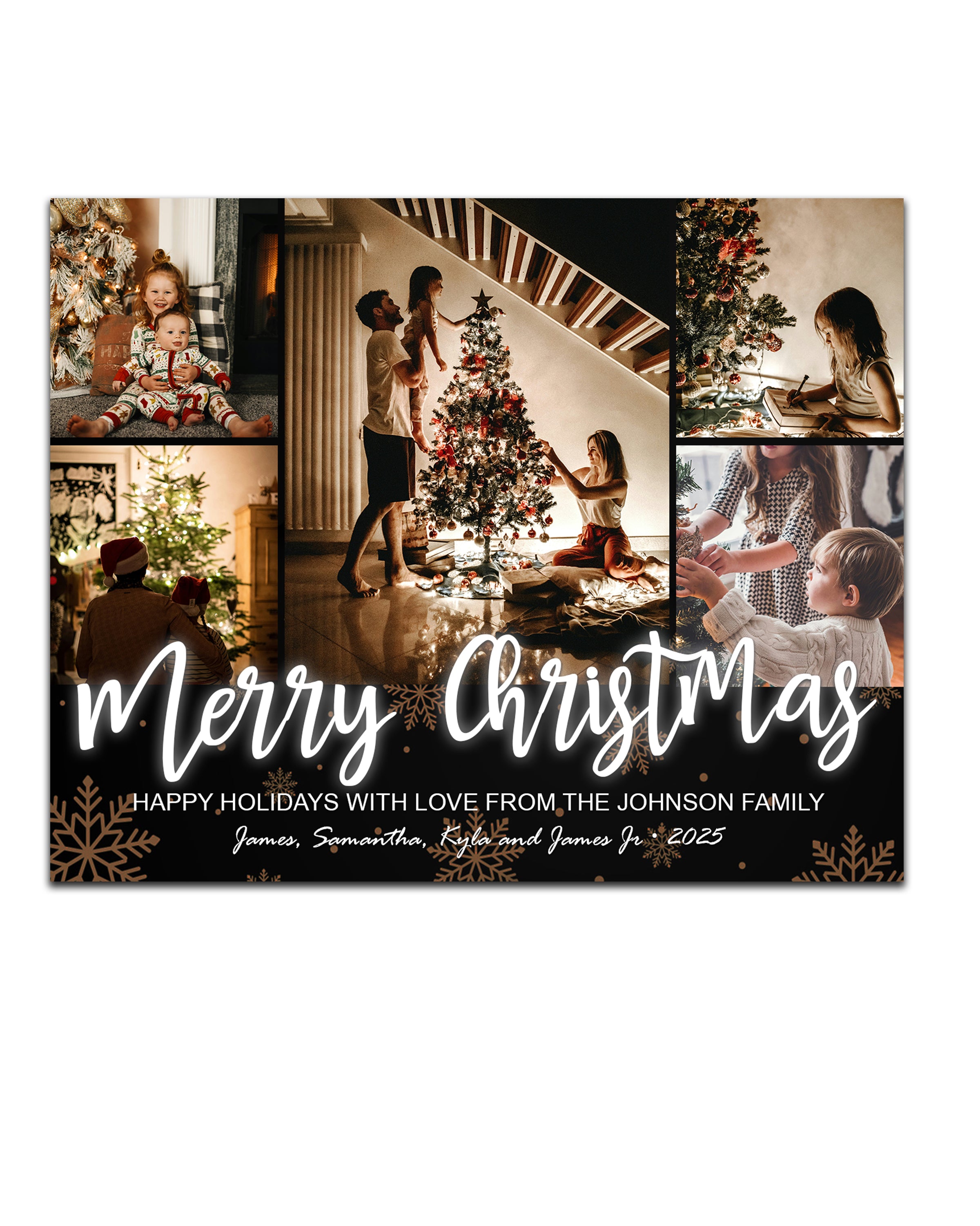 Magnetic Holiday Photo Cards 4 x 5 inch - Black with White Font - Cooper & Charlie