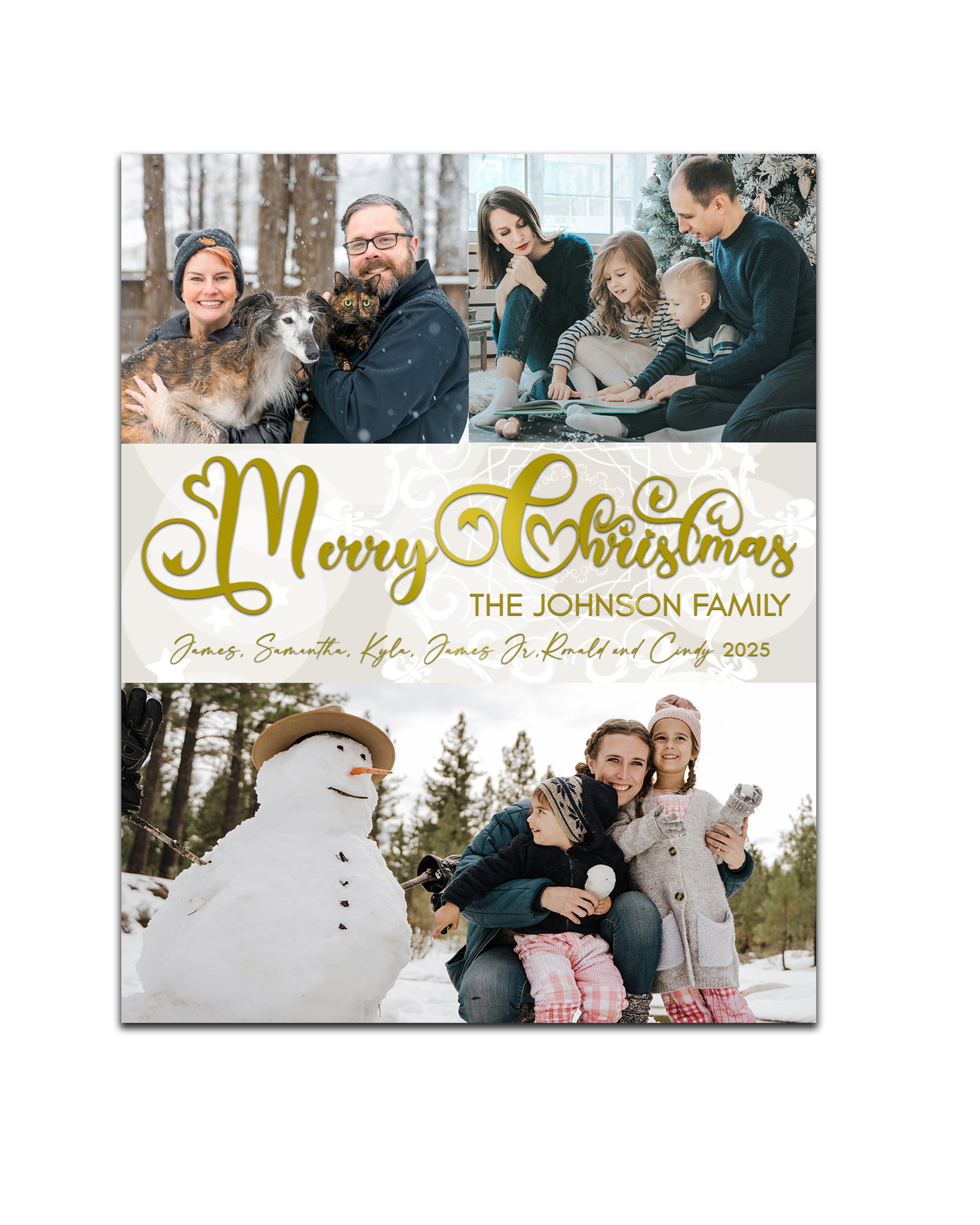 Magnetic Holiday Photo Cards 4 x 5 inch - White with Gold Font - Cooper & Charlie