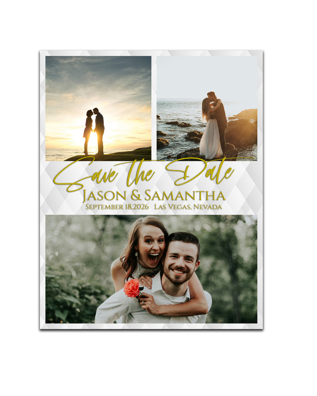 Save the Date Photo Magnets 4 X 5 inch - White with Gold Font - Cooper & Charlie