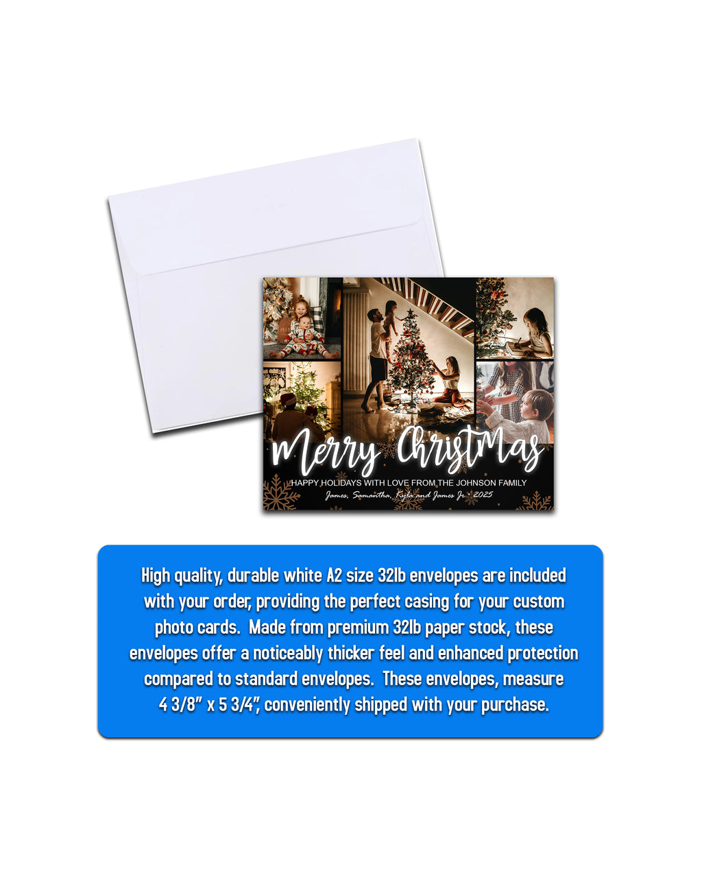 Magnetic Holiday Photo Cards 4 x 5 inch - Black with White Font - Cooper & Charlie