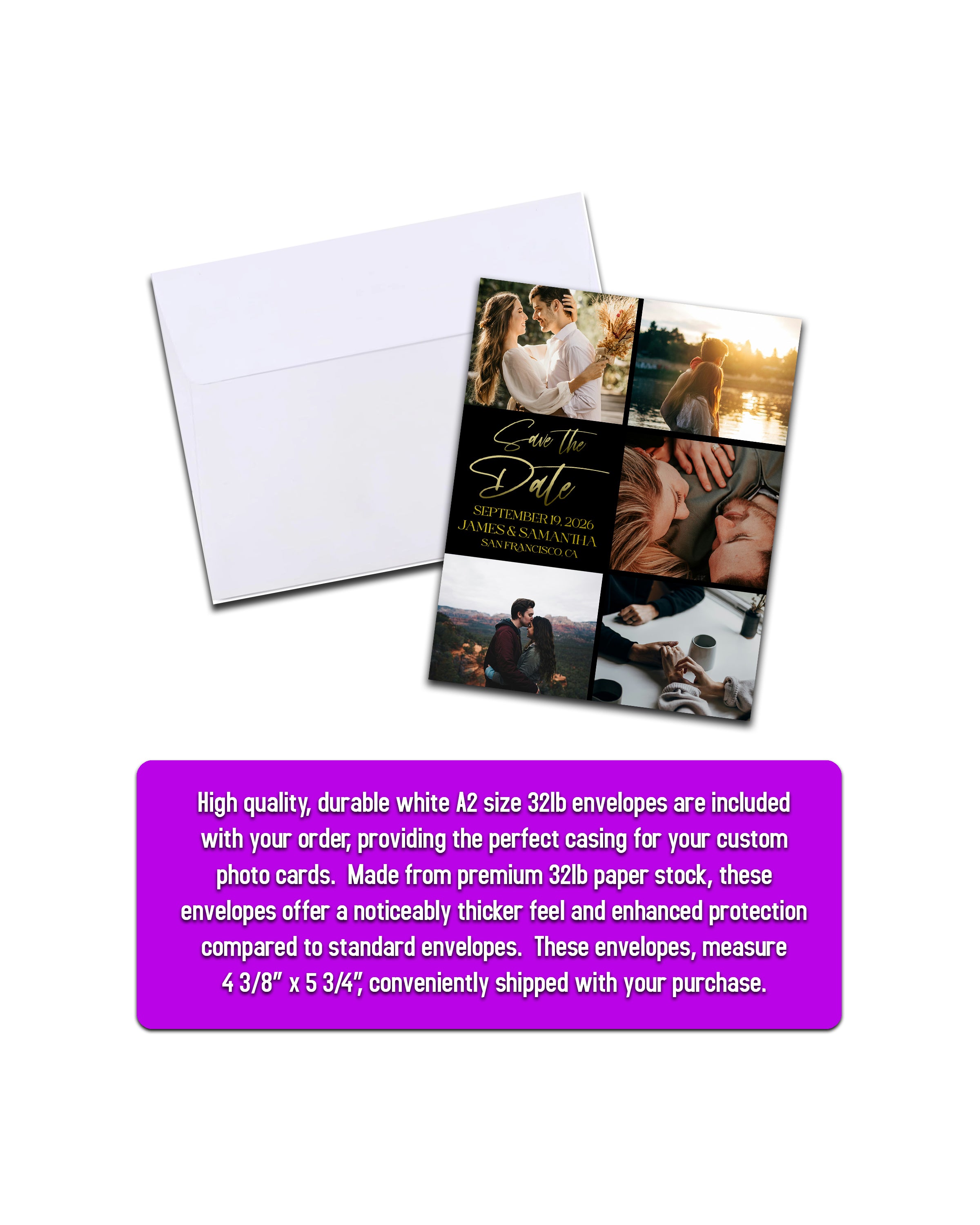 Save the Date Photo Magnets - 4 x 5 inch - Elegant black photo tiles - Cooper & Charlie