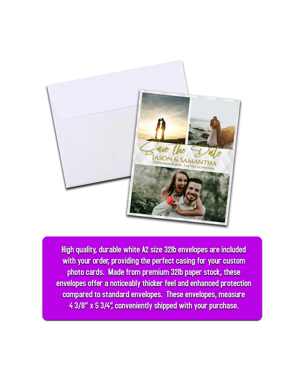 Save the Date Photo Magnets 4 X 5 inch - White with Gold Font - Cooper & Charlie