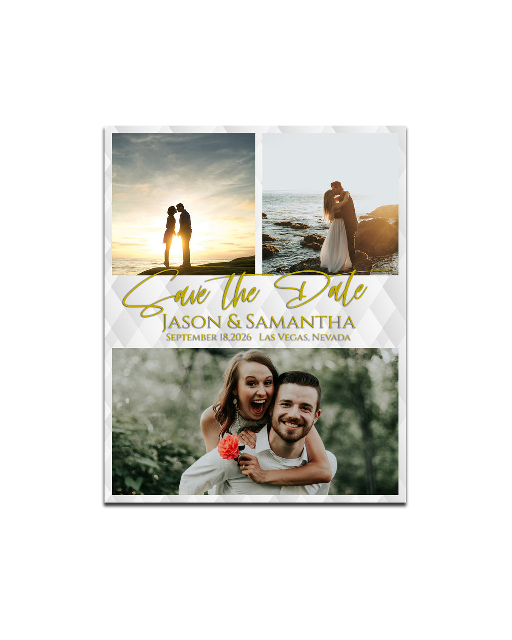 Save the Date Photo Magnets 4 X 5 inch - White with Gold Font - Cooper & Charlie